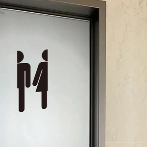 Minimalist black PVC restroom door stickers with creative male and female silhouettes
