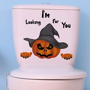 Halloween pumpkin toilet sticker with wizard hat and I'm Looking For You text decor