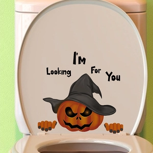 Funny Halloween pumpkin with witch hat wall sticker for bathroom toilet lid decoration