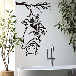 Halloween Cartoon Bat Wall Sticker Hanging Bat Floral Branch Removable PVC Decal For Living Room Bedroom Bathroom Decor