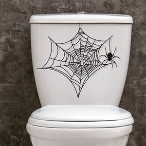 Sticker de Toilette Toile d'Araignée Halloween PVC Amovible Autocollant Mural pour Salle de Bain Décoration Araignée Effrayante