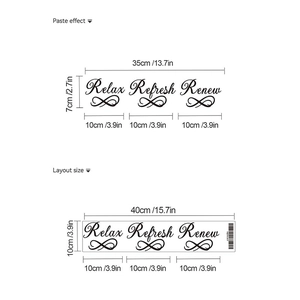 Schwarzes Wandtattoo-Set Relax Refresh Renew mit Unendlichkeitssymbolen für Deko