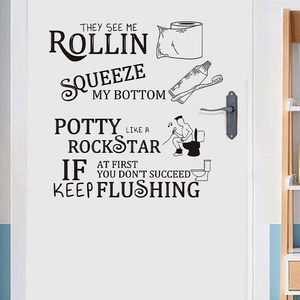 Funny Bathroom Wall Stickers Removable PVC Decals With Humorous English Phrases For Restroom Toilet Sign Decoration