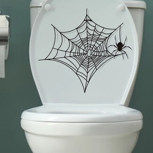 Autocollant de couvercle de toilette toile d'araignée Halloween en PVC noir imperméable