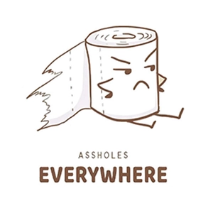 Funny cartoon toilet paper character sticker with an angry face for bathroom decoration