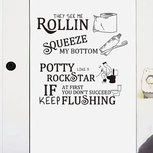 Funny bathroom wall decals with toilet paper and humor phrases for home decor