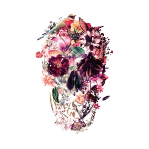 Skull shape wall sticker featuring birds and flowers for living room decor
