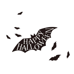 Halloween bat wall decals featuring Happy Halloween text and multi-sized bats for decoration