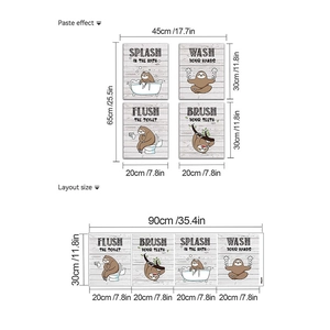 Cartoon sloth bathroom wall stickers set with brushing and bathing scenes in PVC material