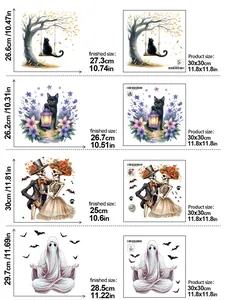 Größentabelle für Halloween Wandsticker mit schwarzen Katzen, Geistern und Skelett-Motiven