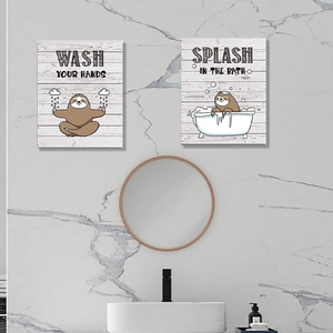 Modern sloth wall stickers with wash your hands and splash in the bath quotes