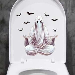 Halloween Cartoon Tier Toilettenaufkleber Abnehmbare Wasserdichte PVC Wandtattoos Für Badezimmer Dekor Schwarze Katze Geist Skelett Muster