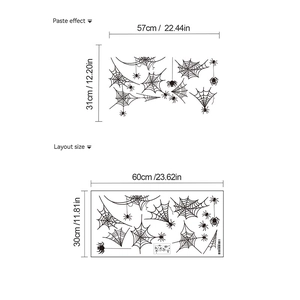 Halloween spider web wall decals featuring black PVC spiders for living room decor