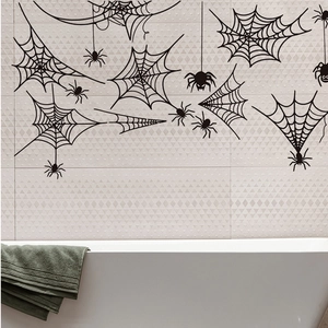 Halloween spider web wall stickers with black spiders on tile wall background