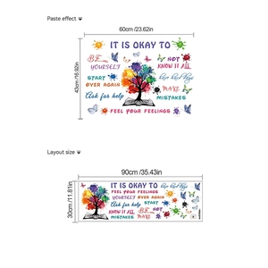 Colorful tree of life wall sticker with motivational quotes and flying butterflies