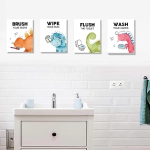 Removable PVC Cartoon Dinosaur Bathroom Wall Stickers Watercolor Dinosaur Habits Guide Posters For Kids Room Bathroom Decor