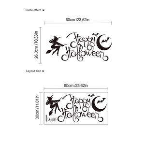 Halloween witch and bat silhouette wall sticker set with Happy Halloween lettering decor