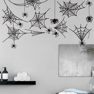 Halloween spider web wall decals set in black PVC for living room and bathroom decor
