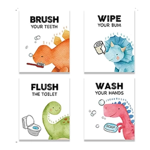 Watercolor cartoon dinosaur bathroom wall stickers with Brush Wipe Flush Wash habits