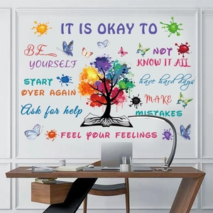 Colorful tree of life wall decal with inspirational quotes and butterflies for home decor