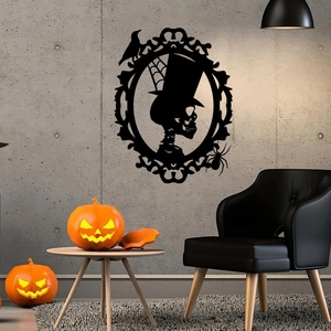 Macro detail of Gothic Halloween wall sticker featuring skeleton and raven silhouette decoration