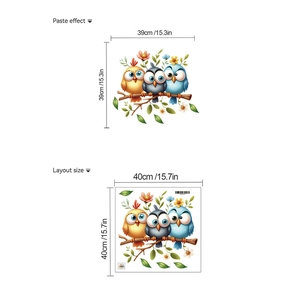 Detail showing layout size and paste effect of colorful owl wall stickers for decor