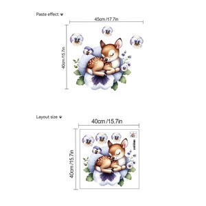 Dettaglio dell'adesivo murale cervo e fiori con dimensioni della disposizione e posa