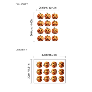 Detail showing Halloween pumpkin stickers layout size and paste effect on white background