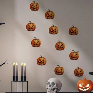Detail of Jack-o'-lantern PVC wall stickers with spooky skull and candle decor