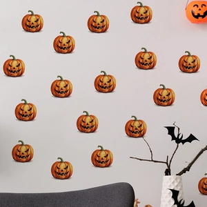 Detailed Halloween Jack-O-Lantern wall stickers on white wall with spooky decor