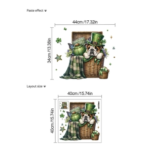 Detail view of St. Patrick's Day bulldog wall decal with layout and paste size dimensions