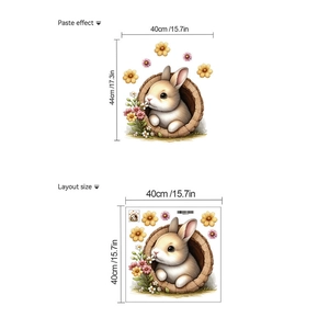 Cartoon rabbit in tree hole wall sticker with layout size and paste effect display