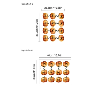Halloween pumpkin wall decals with layout and paste effect dimensions in centimeters