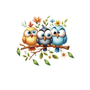 Colorful cartoon bird wall stickers with cute branch and flowers for nursery room decor