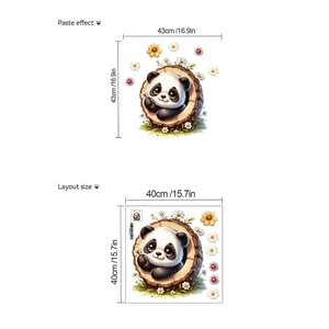Detailed wall sticker layout size and paste effect with cute panda and daisy flowers