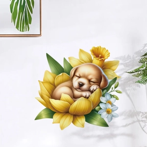 Simpatico Cartone Animato Animale Che Dorme Tra i Fiori Adesivo da Parete in PVC Rimovibile per Soggiorno Camera Bambini