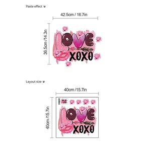 Detail showing layout and paste size for cartoon cat and heart PVC wall stickers