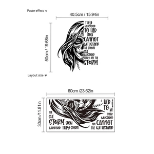 Detail of PVC wall sticker layout showing product sheet size and final display dimensions