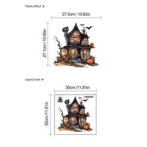 Macro detail of Halloween watercolor toilet sticker layout and paste effect size dimensions