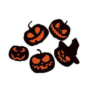 Cartoon Halloween pumpkin wall decals featuring assorted Jack-o'-lanterns and witch hats