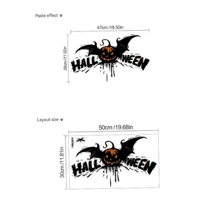 Halloween cartoon winged pumpkin wall decal with layout and pasting size guide