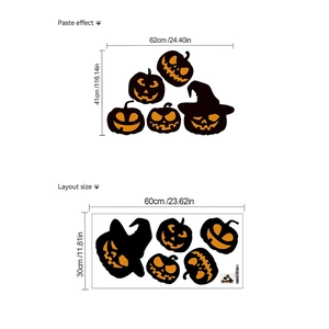 Halloween cartoon pumpkin wall stickers set with removable black PVC decals for home decor