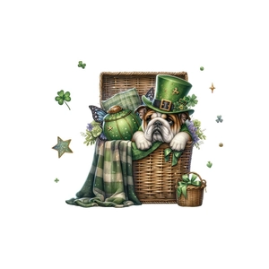 Bulldog in green hat for St. Patrick's Day theme wall sticker or transfer decal