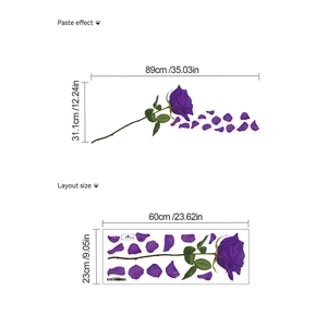 Layout and paste effect of waterproof purple rose flower wall stickers for bathtub decoration