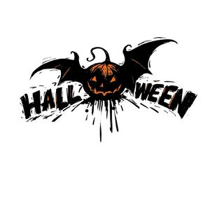 Halloween pumpkin wall sticker with bat wings and Jack-o'-lantern for home decoration