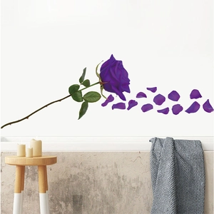 Elegant purple rose wall sticker with scattered petals for bathroom wall decor