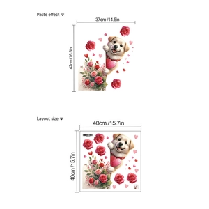 Detailed wall sticker layout size 40x40cm with puppy, roses and hearts for Valentines
