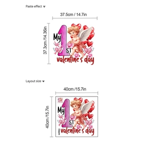 Detailed size specifications for cartoon cupid angel wall sticker with red hearts