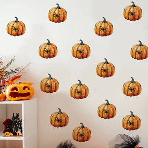 Halloween pumpkin wall decals with black spiders made of removable PVC for home decor