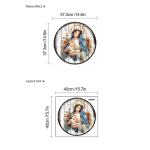 Detailed dimensions of round religious Madonna and Child PVC self-adhesive wall sticker